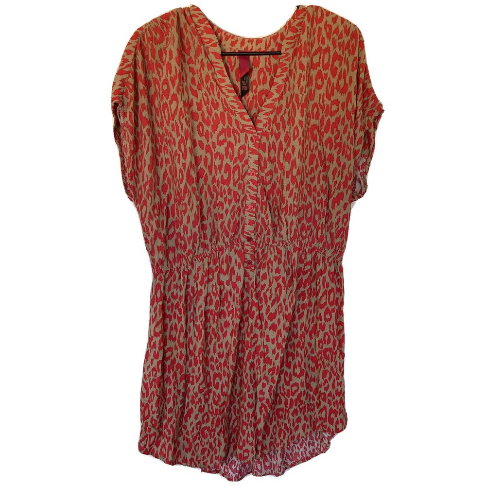 Pure Energy Dress Pink Tan Leopard Print Midi Sz 2
